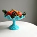 Turquoise Blue Milk Glass Footed Compote by Fenton, 1950s Footed Bowl