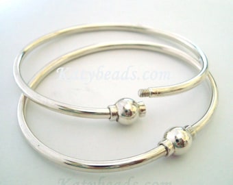 7" solid 925 Sterling silver Charm Bangle Bracelet screw ball clasp cape cod bracelet
