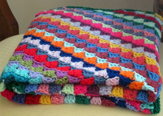 SALE Mosaic Tiny Tiles Multicoloured Baby Crochet Blanket Diagonal Stripes