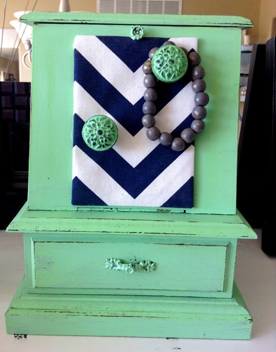 Vintage Upcycled Mint Green Jewelry Box with Music Box