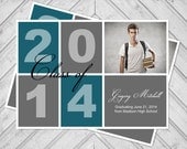 Boys 2014 High School Graduation Announcement Photo Cards, College Grad Announcement, Ocean Blue and Gray Color Block, Printable (1309) Il_170x135