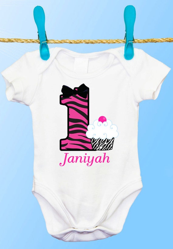 Zebra Print Cupcake Personalized Birthday Party TShirt or Bodysuit Il_570xn