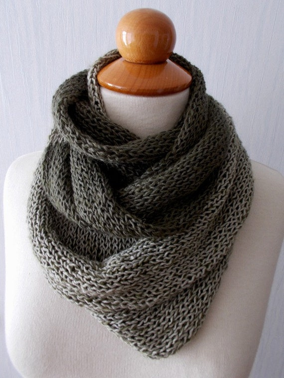 Circle Scarf Knitted Infinity Tube Scarf In Khaki by LaimaShop