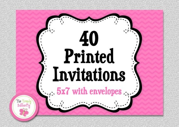 40 PRINTED INVITATIONS - 5x7 Invitations with Envelopes , SHIPS within 1-2 days by The Trendy Butterfly Il_570xn