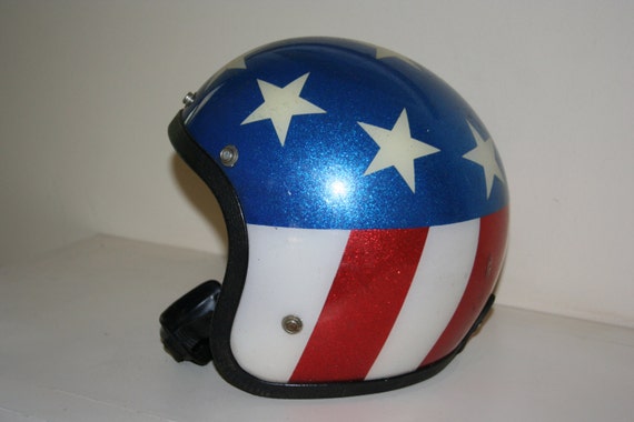 Vintage Red White and Blue Stars and Stripes Motorcycle Helmet