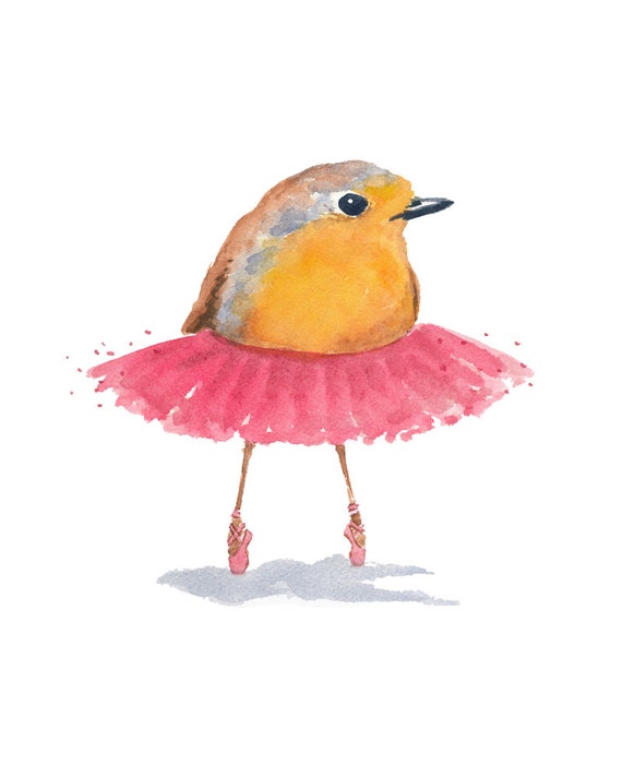 Ballet Bird Robin Watercolor PRINT Ballet Art by WaterInMyPaint