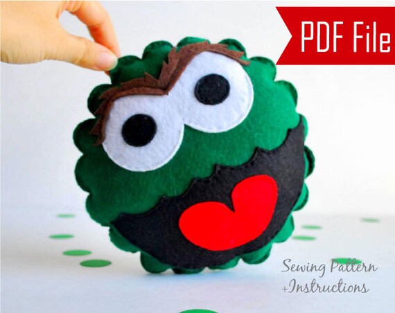 Oscar The Grouch Pillow, PDF Sewing Pattern, Sesame street Oscar inspired pillow , PDF ePATTERN Children Room Decor A539 Il_570xn