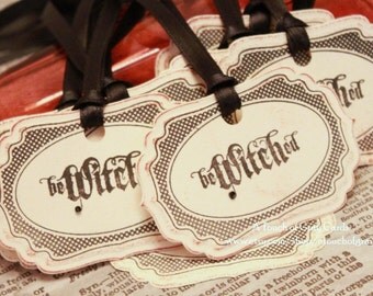 Halloween Gift Tags (Double Layered) - Be Witched Tags - Vintage Inspired Handmade Halloween Tags (Set of 8)