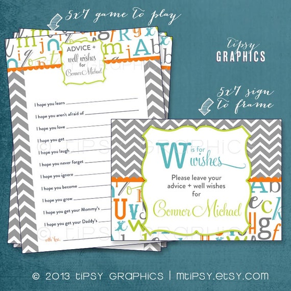 W is for Wishes. Alphabet Chevron Baby Wishes By Tipsy Graphics. Madlib. AdLib. Baby Wishes. Baby Statistics. Printable Cards, any Colors. Il_570xn