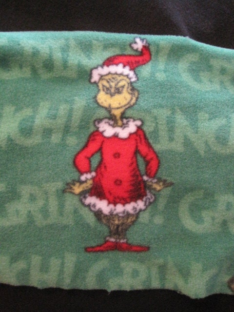 Grinch in Santa Suit on Green Fleece Scarf