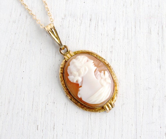 Vintage Cameo Necklace Amco Carved Shell Yellow Gold Filled