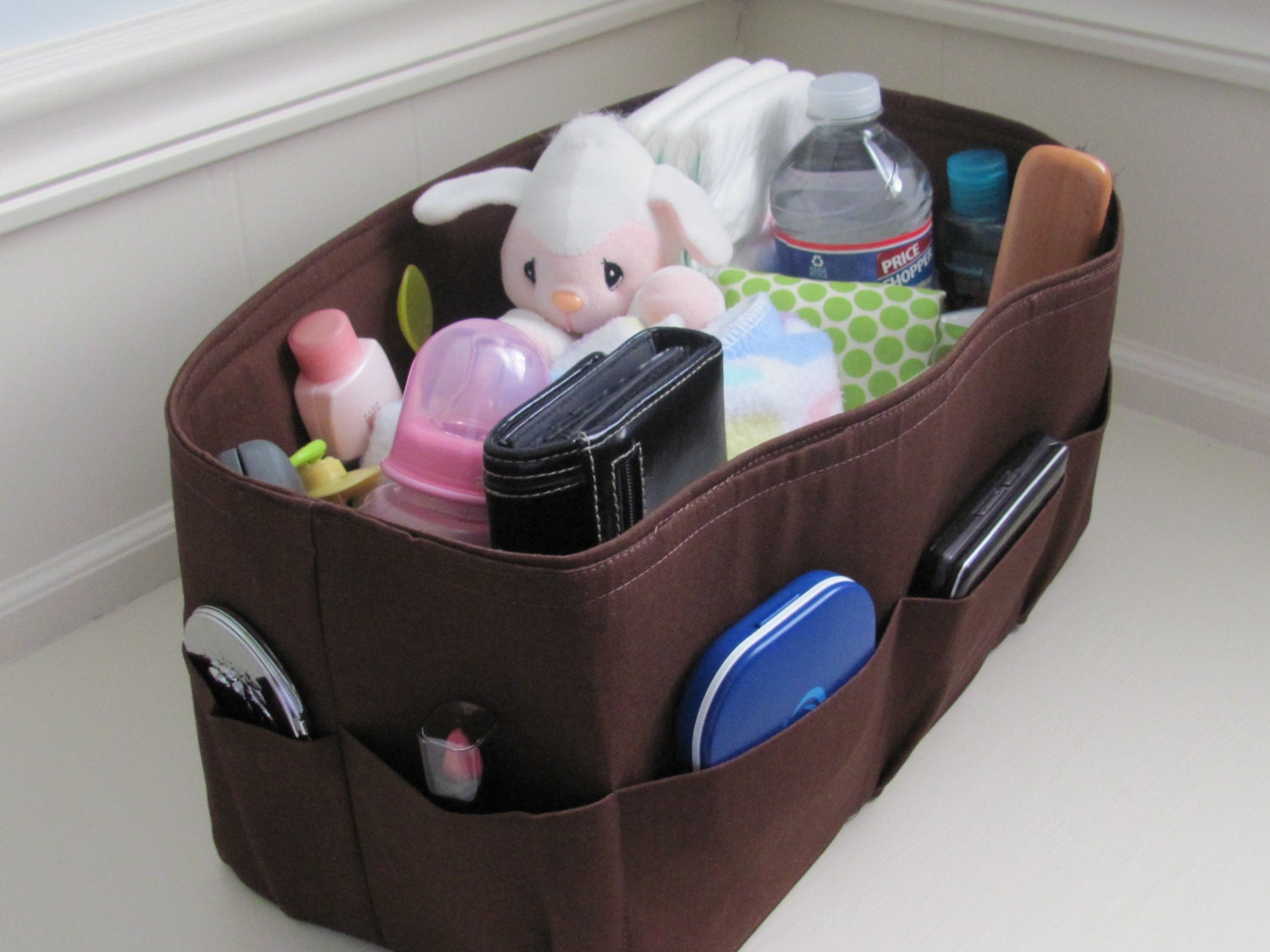 Tall DIAPER Bag ORGANIZER Brown Canvas .. Purse or Diaper Bag