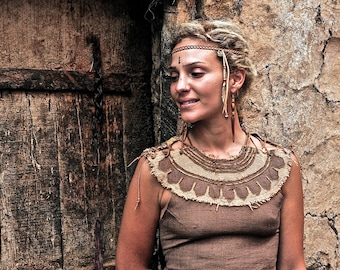 Tribal Queen Top Natural Native Ethnic with neck pattern made of fair trade cotton Adjustable