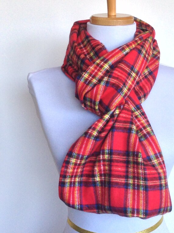 Infinity Scarf in Red Blue and Yellow Tartan Plaid Flannel