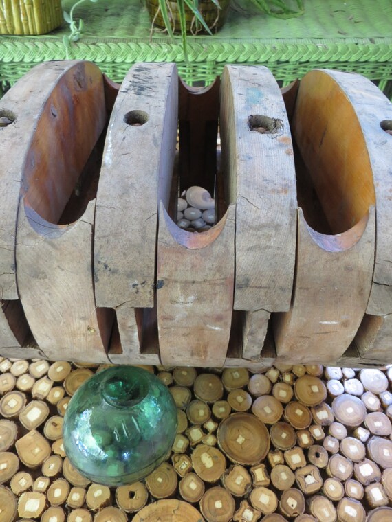 Large Wood 12 Triple Pulley / Block and Tackle by MerlesVintage