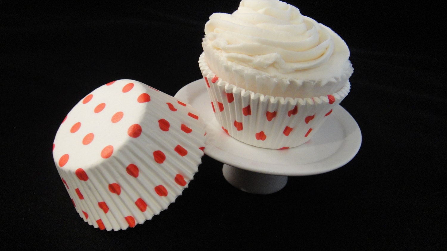 White with Red Medium White Polka Dots Cupcake Liners from