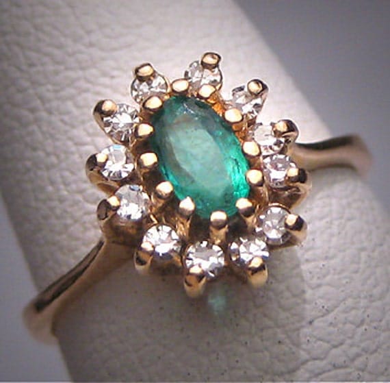 Antique Emerald Diamond Wedding Ring Art Deco Vintage