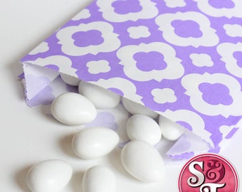 Quatrefoil Light Purple Goodie Favor Treat Bags - Qty 12