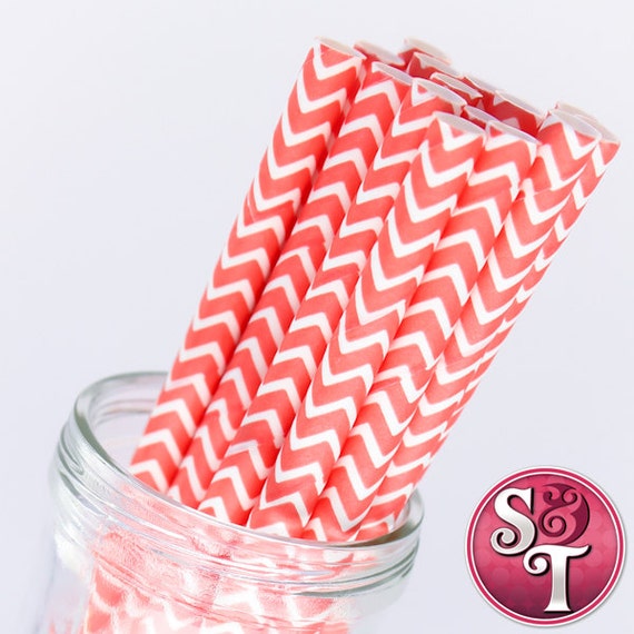 Chevron Zigzag Coral Party Paper Straws - Cake Pop Sticks - Pixie Sticks - Qty 25 Il_570xn