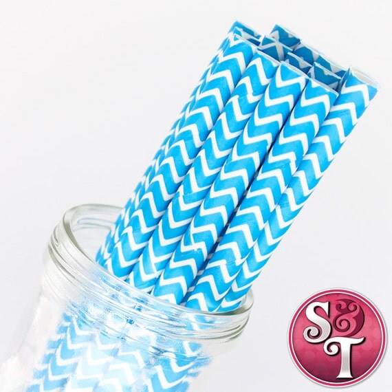 Chevron Zigzag Blue Party Paper Straws - Cake Pop Sticks - Pixie Sticks - Qty 25 Il_570xn