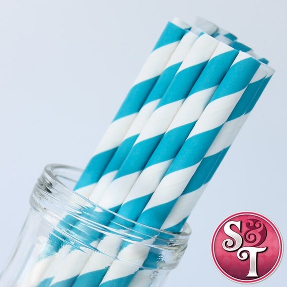 Stripe Aqua Teal Party Paper Straws - Cake Pop Sticks - Pixie Sticks - Qty 25 Il_570xn