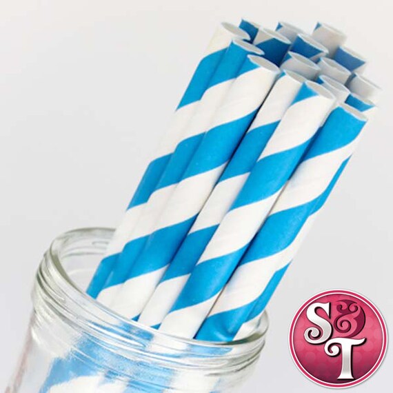 Stripe Malibu Blue Party Paper Straws - Cake Pop Sticks - Pixie Sticks - Qty 25 Il_570xn
