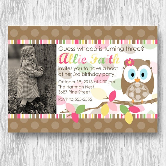 Owl Invitation for Birthday Party or Baby Shower - DIY Girls Printable Invite by BeeAndDaisy Il_570xn