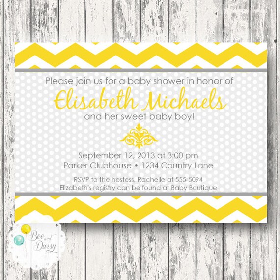 Yellow Chevron Custom Printable Invite for Birthday Party or Baby Shower DIY Invitation by BeeAndDaisy Il_570xn