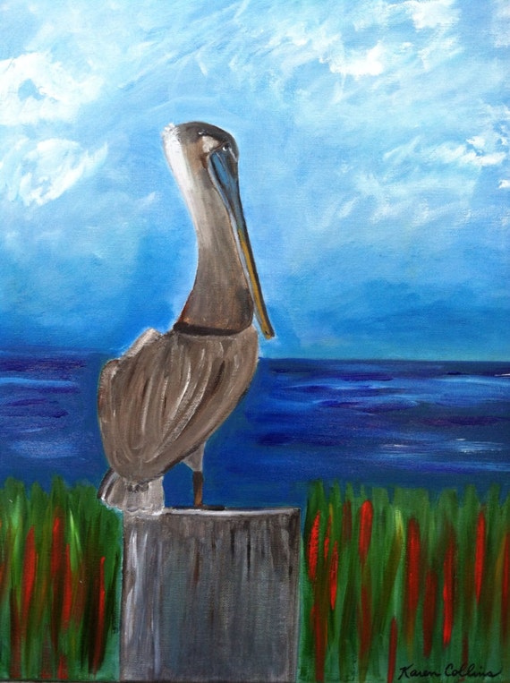 Louisiana Brown Pelican Original Oil Painting 16 by karencollins78