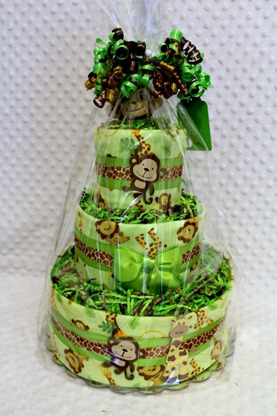 Baby Diaper Cake Zoo Animals Select Monkey by Diannasdiapercakes