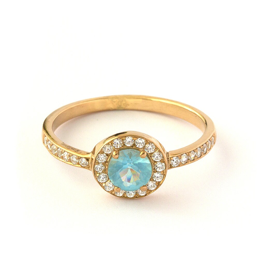 Vintage Blue Topaz Diamond Engagement Ring in 18k Rose Gold