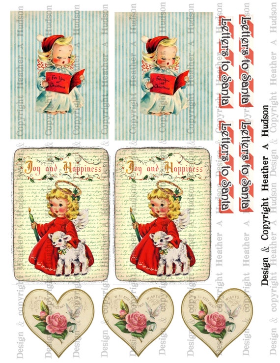 Victorian Vintage Christmas Angels Shabby Images  Digital Collage sheet Printable