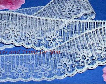 White Lace Trim 10/20 Yards Candlewick Scalloped 2 inch Lot O75B Added Items Ship No Charge