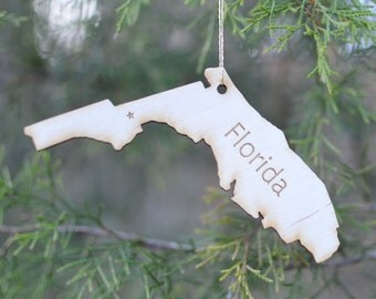Natural Wood Florida State Ornament