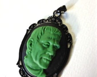 Green Frankenstein cameo necklace