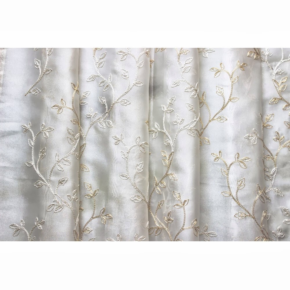 Royal Leaves Embroidered Sheer Curtain Fabric by FabricMart