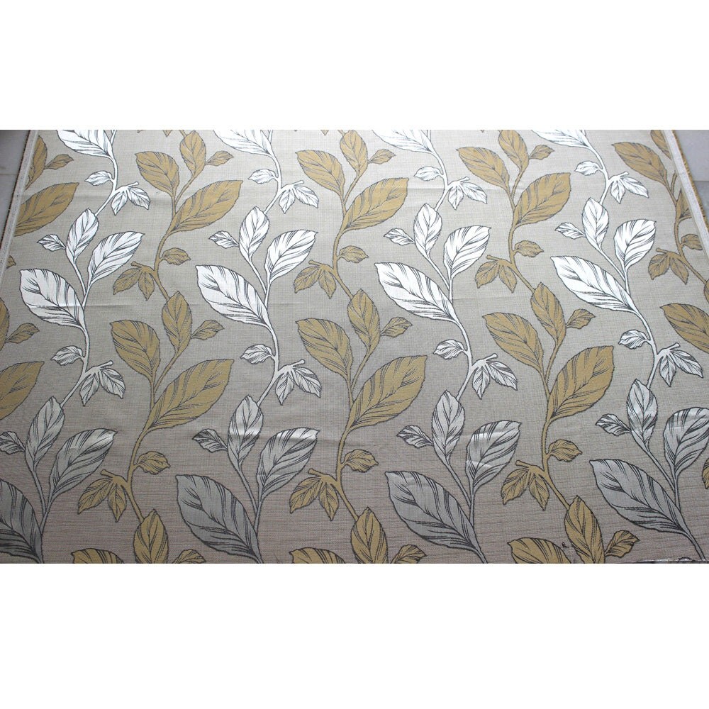 Mustard Yellow N Pearl Leaves Curtain Fabric Upholstery Fabric