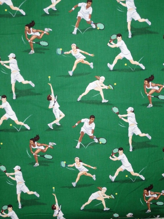 Tennis Players Print Pure Cotton Fabric by fabricsandtrimmings