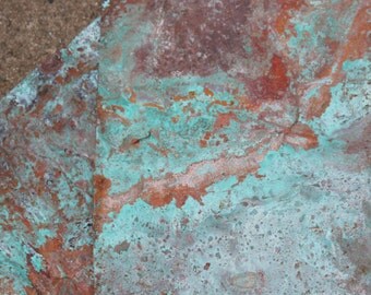 Copper Sheet Metal 8x12in , Wonderful Aged Green Blue Patina, Turquoise Blue , Splash Design , Creative Memories , Metal Working , Supply
