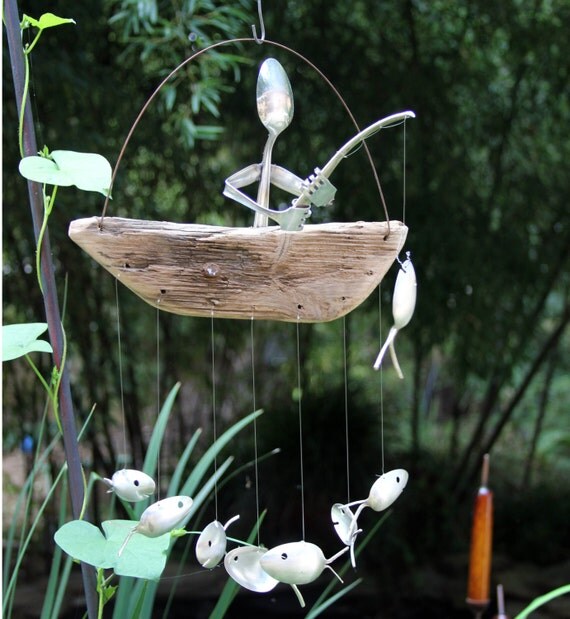 Silverware Man Fishing Silver Spoon Fish Rustic Fisher Rustic Fisher Man S Wooden Boat Unique Masculine Mens