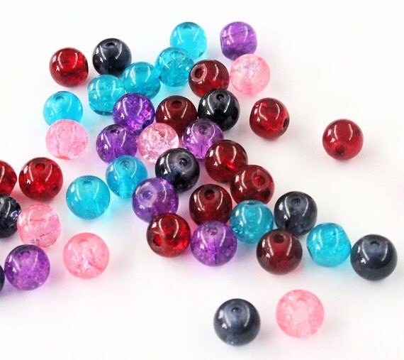 BULK 200 Crackle Glass Beads 6mm Assorted Colors BD448