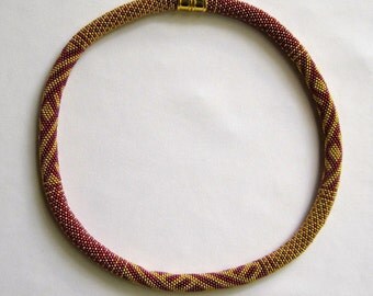 Bead Crochet Necklace Pattern: Gold N' Red Bead Crochet Necklace Pattern