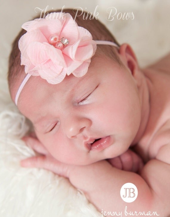 Pink Baby Headband, Baby Headbands,Baby girl Headband,Newborn Headband,Flower Headband, Small Bow Headband, Easter Headband,Baby Hair Bows. by ThinkPinkBows