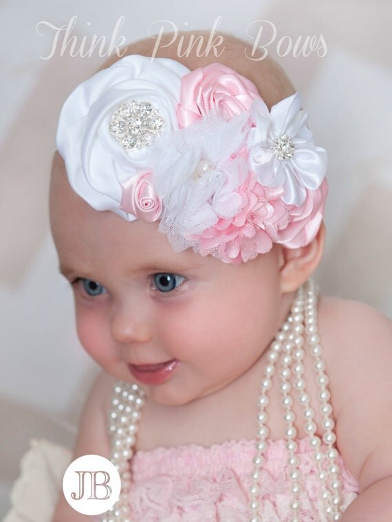 Baby headband,Pink baby headband, baby headbands, Valentines headband, Easter Headband, Newborn Headband, Flower baby headband, Hair Bows. by ThinkPinkBows