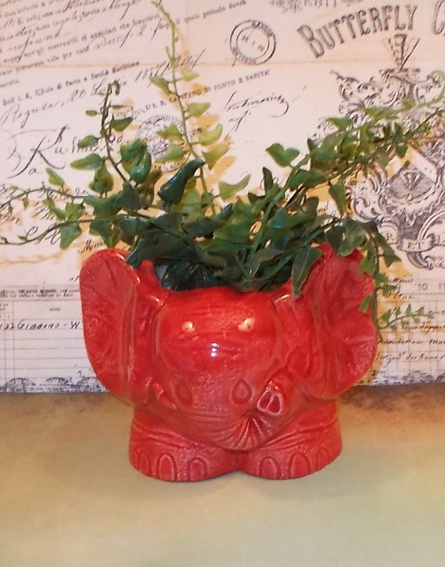 Elephant Planter / Elephant Vase Cranberry Red