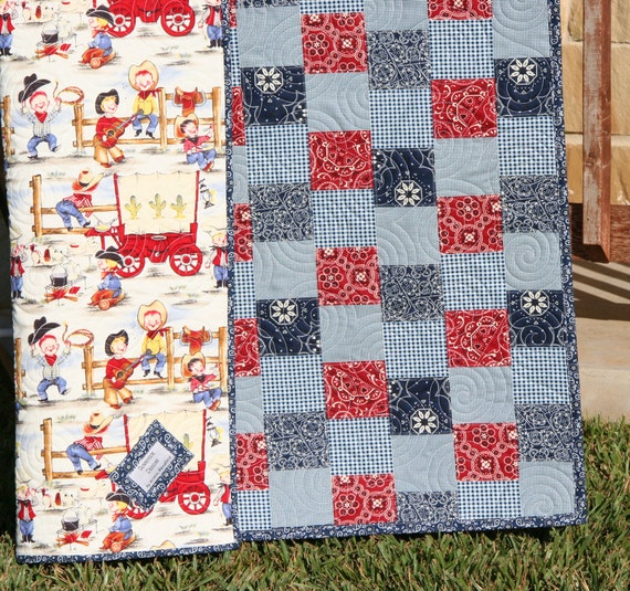 Western Baby Quilt Cowboy Blanket Bandana Patchwork Cowpoke