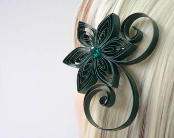 Forest Green Wedding Hair Clip, Hunter Green Bridal Hair, Evergreen