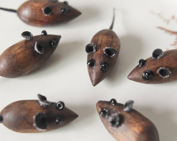 Miniature Wooden Mice 6 Tiny Mouse Craft Figurines