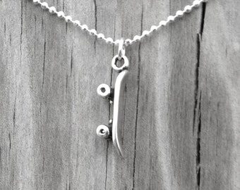 Skateboard Necklace, Skateboard Jewelry, Skateboard Pendant, Charm Necklace, Sterling Silver Jewelry, Skateboard Charm, 925, Skateboard
