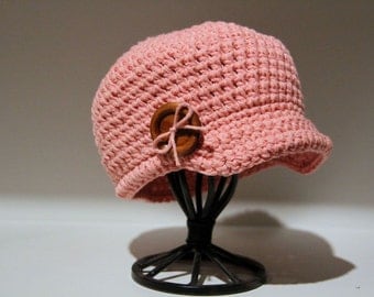 Girl Newsboy Hat Visor Brim Cap Button and Bow- Cotton Made to Order BnB Custom